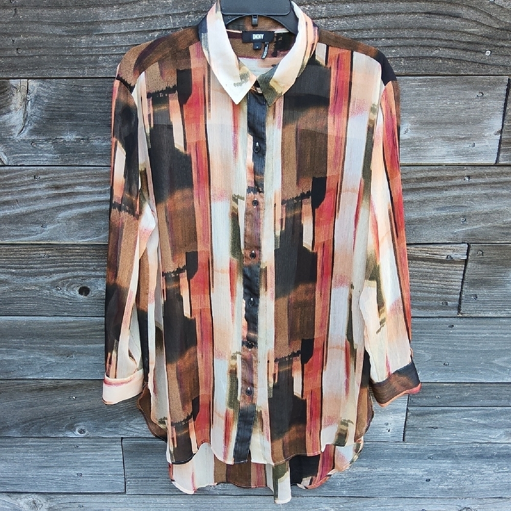 DKNY Long Sleeved Multi Color Blouse Size Medium